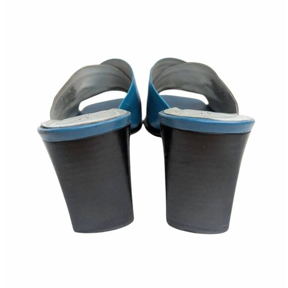 Vintage 90s Blue patchwork leather open toe mule heels Danelle womens 8 - Picture 6 of 8